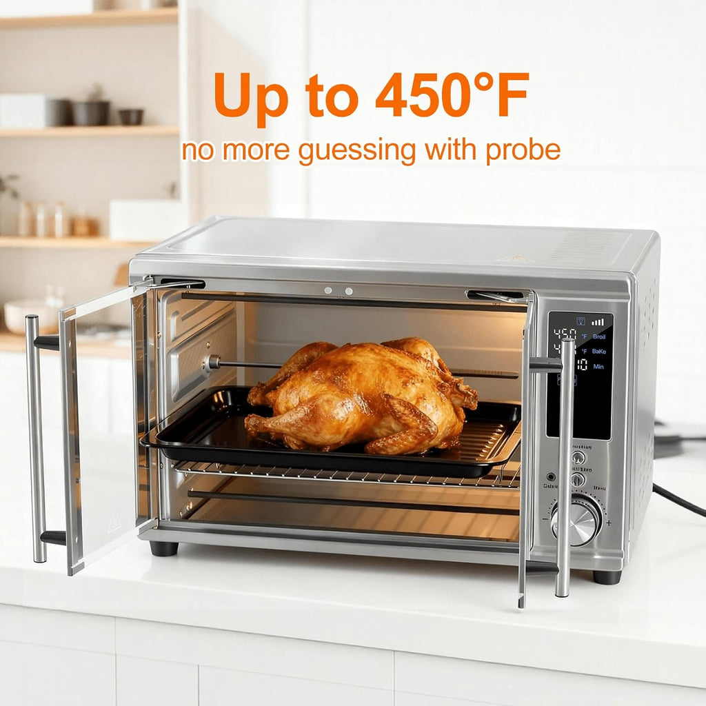 Air Fryer Toaster Oven Combo Dual Door, 29.6QT Oven Countertop 12 Functions in 1, 7 Accessories Included, Stainless, Up to 450??F