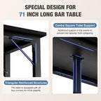 71 inch Bar Table, Counter Bar Height Pub Table, Rectangular High Top Coffee Table, Narrow Long Kitchen & Dining Tables with Triangular Reinforced Structures and Centre Column Support, Black