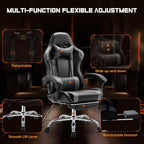 Computer Video Game Desk Chair - Ergonomic Comfy Lumbar Support with Footrest, PU Leather Recliner with Headrest, Fixed Up Armrest, Height Adjustable and 360?? Swivel, for Adults, Grey