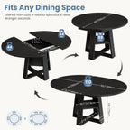 Extendable Round Dining Table for 4-8, Modern Kitchen Oval Dinner Table with Storage Shelf, Wood Pedestal Table, Space Saving Modern Style, Black