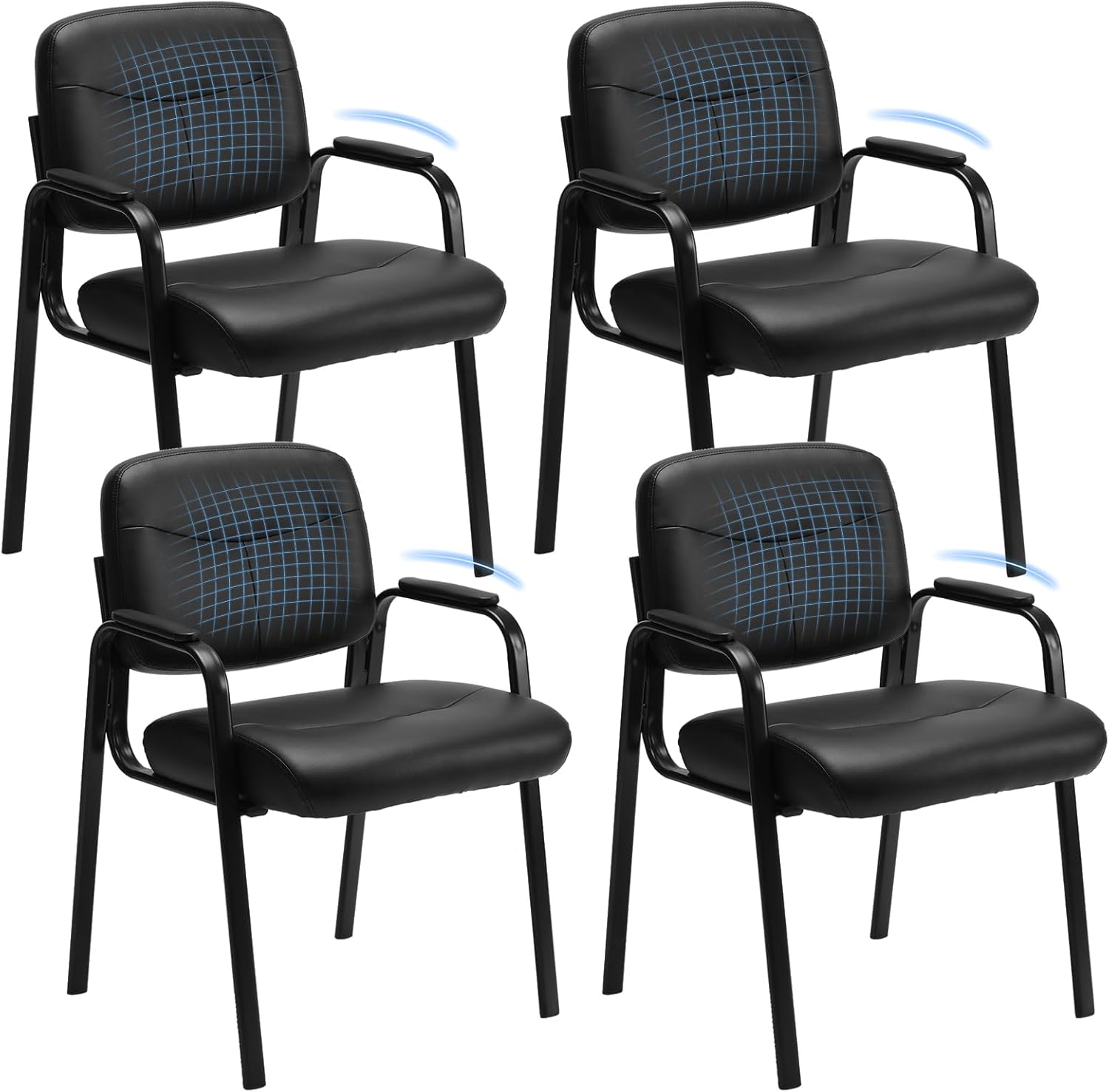 Waiting Room Chair Set of 6, Leather Office Desk Reception Guest Stationary Side Chairs with Padded Arms for Home Conference Lobby Area Meeting Church Medical Clinic Elderly Student