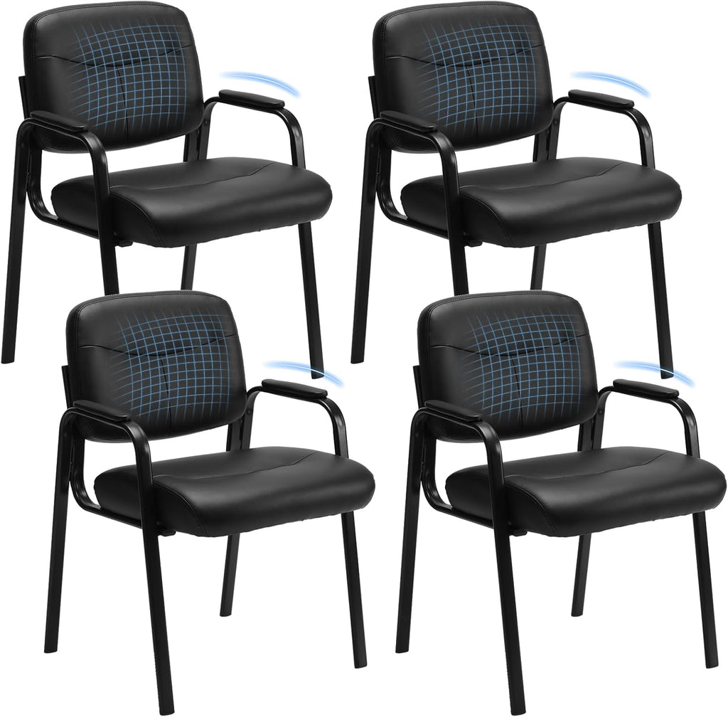 Office Waiting Room Chairs Set of 2, Leather Desk Reception Guest Stationary Side Chair with Padded Arms for Home Conference Lobby Medical Clinic