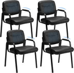 Office Waiting Room Chairs Set of 2, Leather Desk Reception Guest Stationary Side Chair with Padded Arms for Home Conference Lobby Medical Clinic