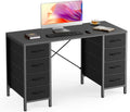 47 Inch Computer Desk with 8 Fabric Drawers, Office Gaming Desk with Storage, Writing Study Table with X-Shaped Reinforced Structure, Black