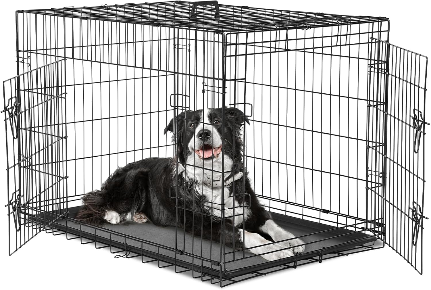 Dog Crate, 30 Inch Medium Single Door Dog Cage with Plastic Leak-Proof Pan Tray, Folding Metal Wire Pet Kennel for Indoor, Outdoor, Travel