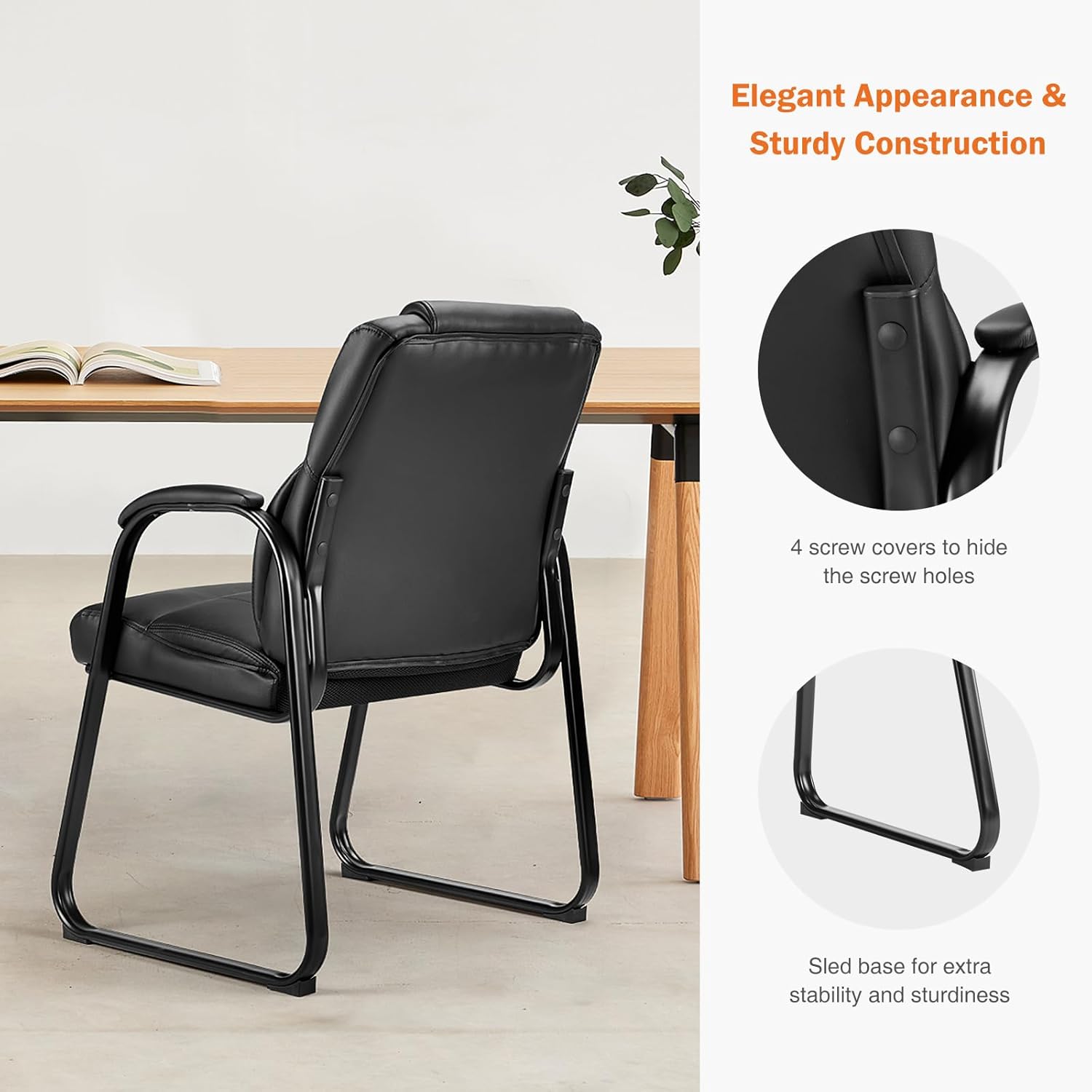 Waiting Room Guest Chair Set of 4, Stationary Office Reception Chairs No Wheel, Comfy Padded Arms and Seld Base, for Conference Room Lobby Home Computer Desk Bedroom Elderly, Deep Black