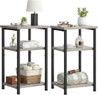 3 Tier End Table for Small Space, Side Sofa Tables Storage Shelf, Nightstand with Adjustable Feet for Living Room, Bedroom, Office, Set of 2, Oak Grey