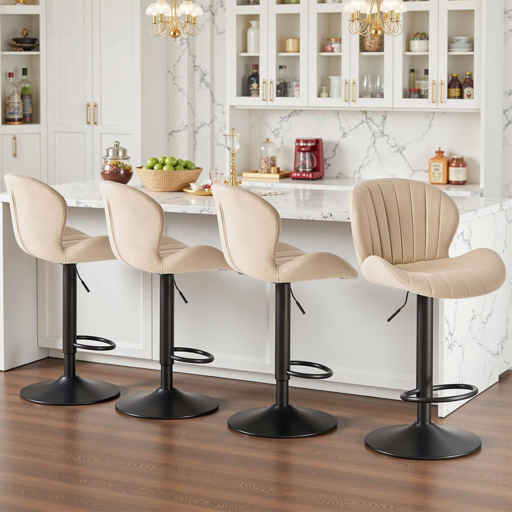 Modern Bar Stools Set of 4, Adjustable Faux Leather Upholstered Swivel Bar Stools, Counter Height Bar Chairs with Back for Kitchen Island, Grey