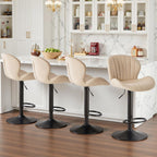 Modern Bar Stools Set of 4, Adjustable Faux Leather Upholstered Swivel Bar Stools, Counter Height Bar Chairs with Back for Kitchen Island, Grey