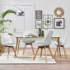 Modern Dining Chairs Set of 4, PU Leather Upholstered Kitchen Chairs with Wood Legs, Mid Century Accent Chairs for Living Room, Bedroom, Outdoor Lounge, White