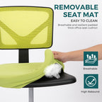 Small Desk Chair Armless, Ergonomic Adjustable Home Office Swivel Rolling Task Chair No Arms, Comfy Mesh Mid Back Computer Work Vanity Desk Chiars with Wheels for Small Spaces, Green