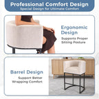 Barrel Bar Stools Set of 2, Modern Counter Height Barstools with Linen Fabric Upholstered Seat, 350lbs Capacity Kitchen Island Chair, Bar Stools with Metal Sled Base and Footrest, Light Grey