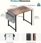Computer Desk 31 Inch Home Office Desks for Small Spaces, Gaming Writing Study Work Table with Storage Bag for Bedroom, Rustic Brown
