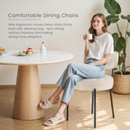 Dining Chairs Set of 2, Mid Century Modern Chair Round Upholstered Curved Backrest, Kitchen Vanity Living Room Chairs with Black Metal Legs??Ivory White