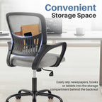 Home Office Chair - Ergonomic Mid Back Mesh Desk Chair with Lumbar Support & Rocking Mode, Height Adjustable, Fixed Armrest, for Conference, Computer, 360?? Swivel, Adults, Grey