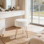 Velvet Vanity Stool, 350LBS Heavy-Duty Makeup Stool with 4CM Thick Cushion, Round Ottoman Footrest Chair for Bedroom, Bathroom, Dressing Table, Easy-Clean Soft Fabric, Beige