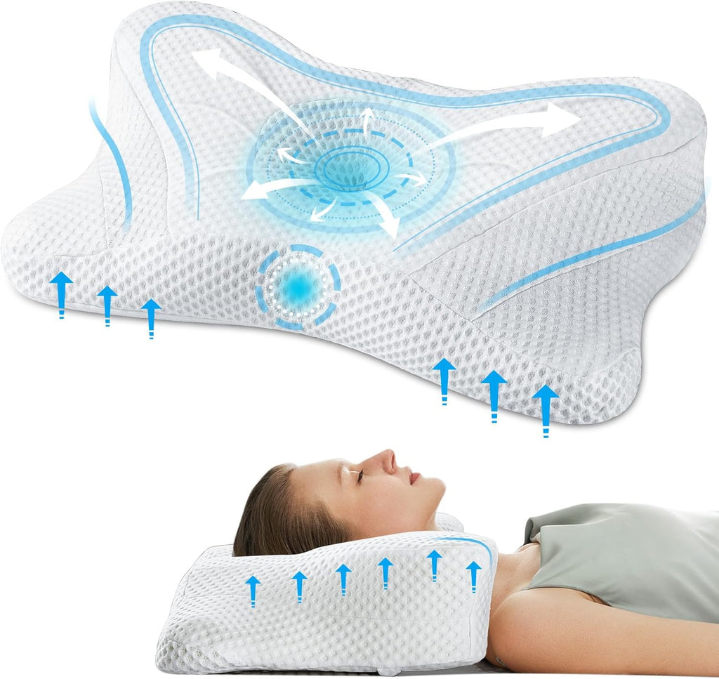 Cervical Pillow for Neck and Shoulder, Contour Memory Foam Pillow, Ergonomic Neck Support Pillow for Side Back Stomach Sleepers with Pillowcase