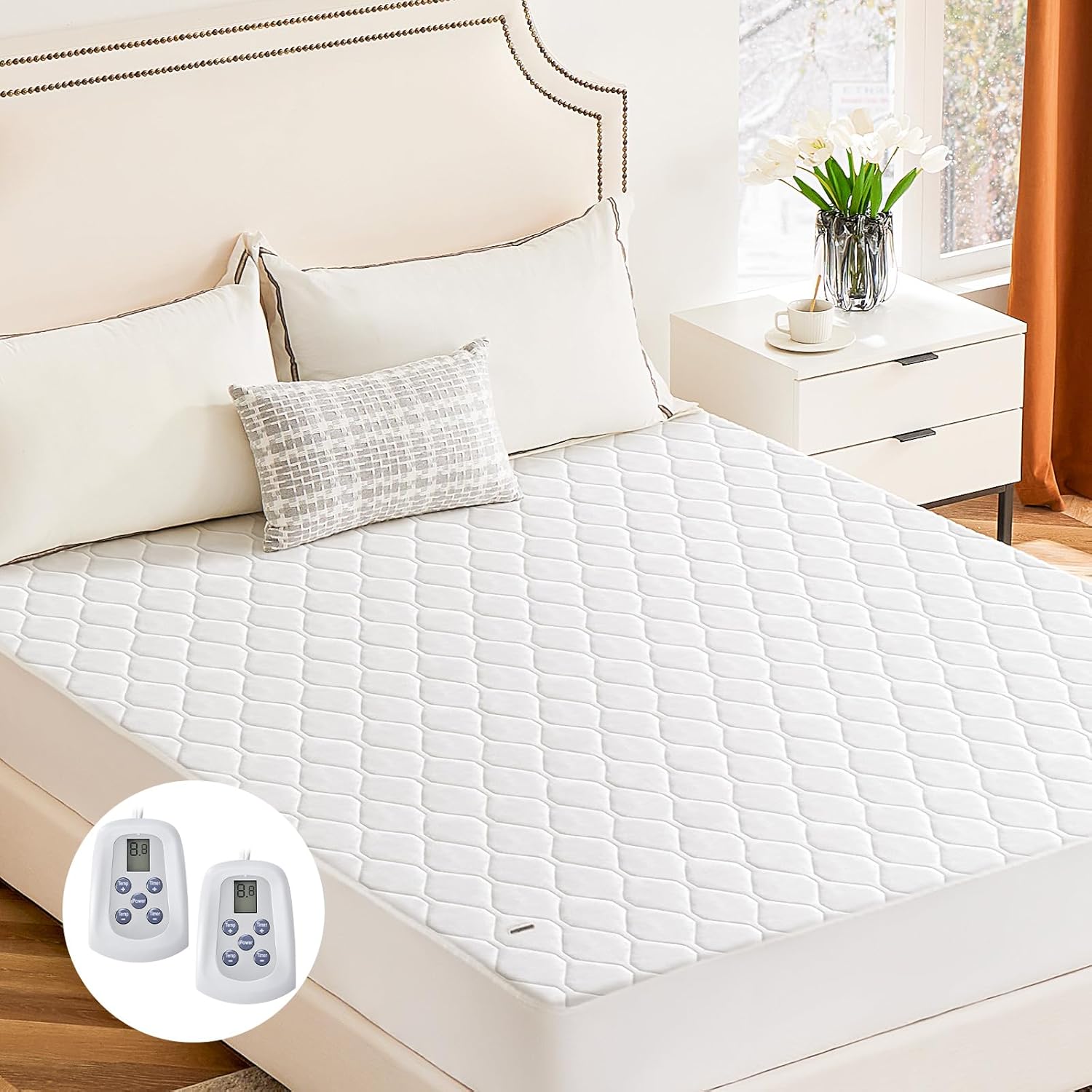 Heated Mattress Pad Twin Size (75??39??) ?C Quilted Electric Bed Warmer with 12 Heat Settings, 10?Hour Auto Shut?Off, Machine Washable, ETL Certified ?C White