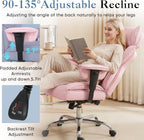 Big and Tall Home Office Desk Chair, Gaming Computer Chair, Executive Ergonomic Chair with Footrest, High Back Reclining, Adjustable Armrests and Comfy Lumbar Support, PU Leather, Pink