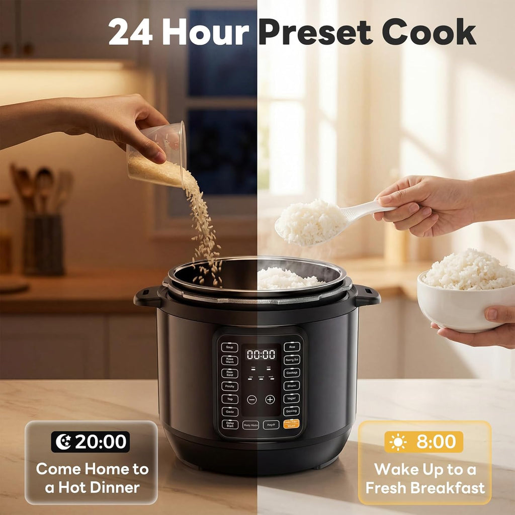 Electric Pressure Cooker 16-in-1, 8QT Programmable Multi Cooker with 12 One-Touch Presets, Soup Steam Yogurt and More, Ceramic Inner Pot Delay Start & Keep Warm, Includes Recipe Guide, Black