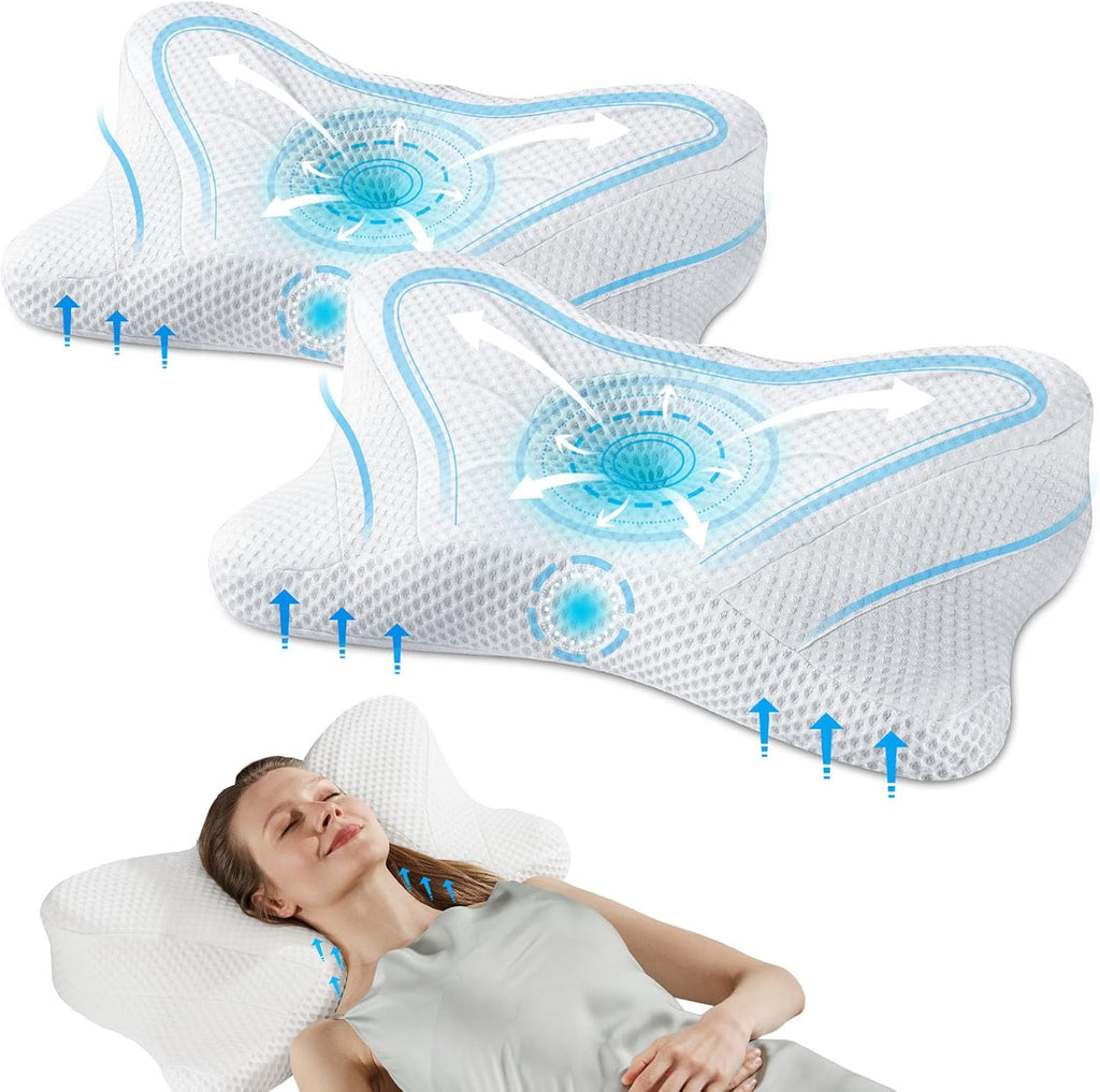 Cervical Pillow for Neck and Shoulder, Contour Memory Foam Pillow, Ergonomic Neck Support Pillow for Side Back Stomach Sleepers with Pillowcase