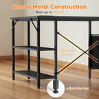 L Shaped Desk with Shelf Drawers 47 Inch, Black Corner Computer Desks Gaming with Power Outlet, Study Table with Adjustable Shelves, Home Office Tables for Bedroom Teacher Reading Writing