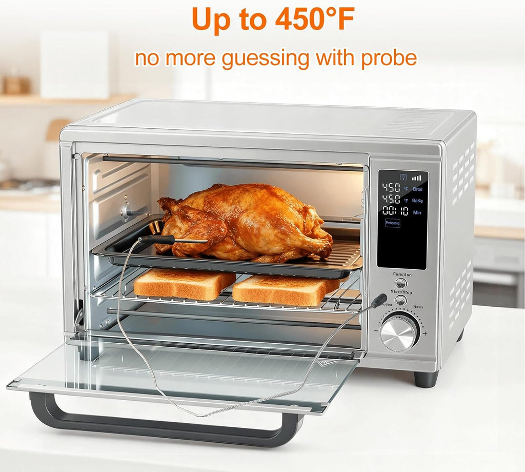 Air Fryer Toaster Oven Combo Extra Large with Smart Probe, 29.6QT Oven Countertop 12 Functions in 1, 7 Accessories Included, Stainless, Up to 450??F