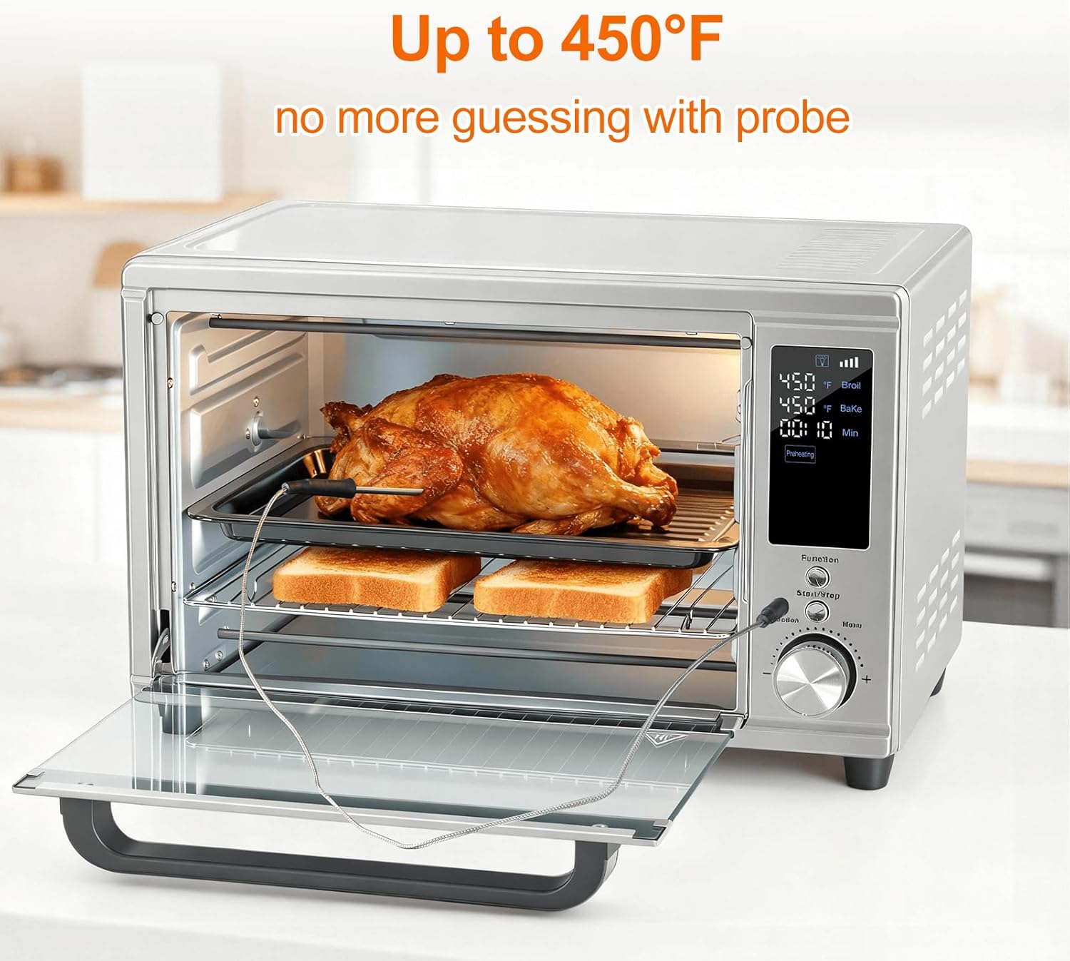 Air Fryer Toaster Oven Combo Extra Large with Smart Probe, 29.6QT Oven Countertop 12 Functions in 1, 7 Accessories Included, Stainless, Up to 450??F