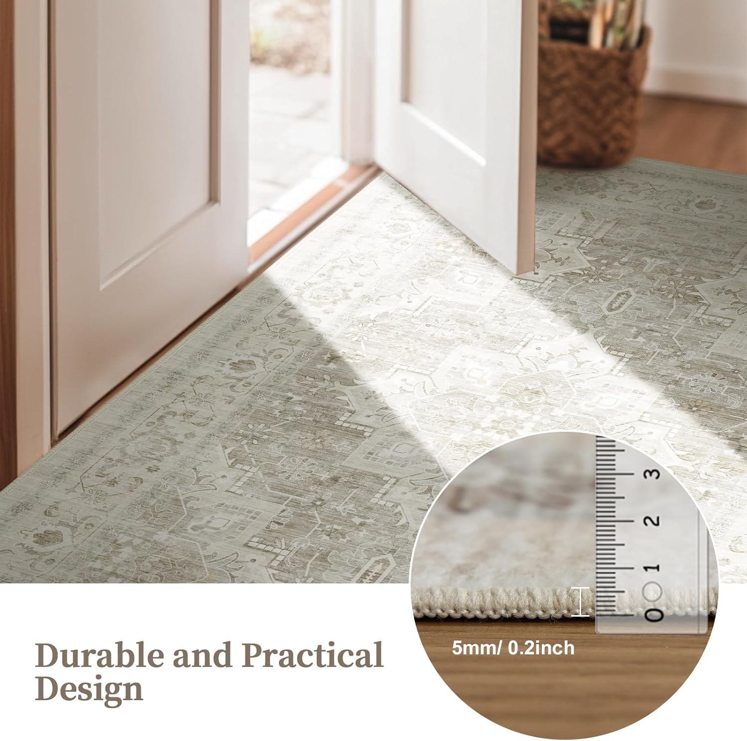 9x12 FT Large Area Rug for Living Room, Machine Washable Low-Pile Rug with Non-Slip Backing, Durable Edge Binding for Bedroom, Dining Room, Vintage Beige
