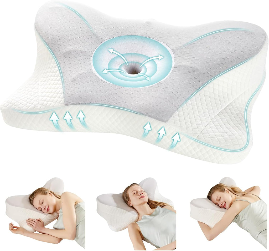 Cervical Pillow for Neck and Shoulder, Contour Memory Foam Pillow, Ergonomic Neck Support Pillow for Side Back Stomach Sleepers with Pillowcase