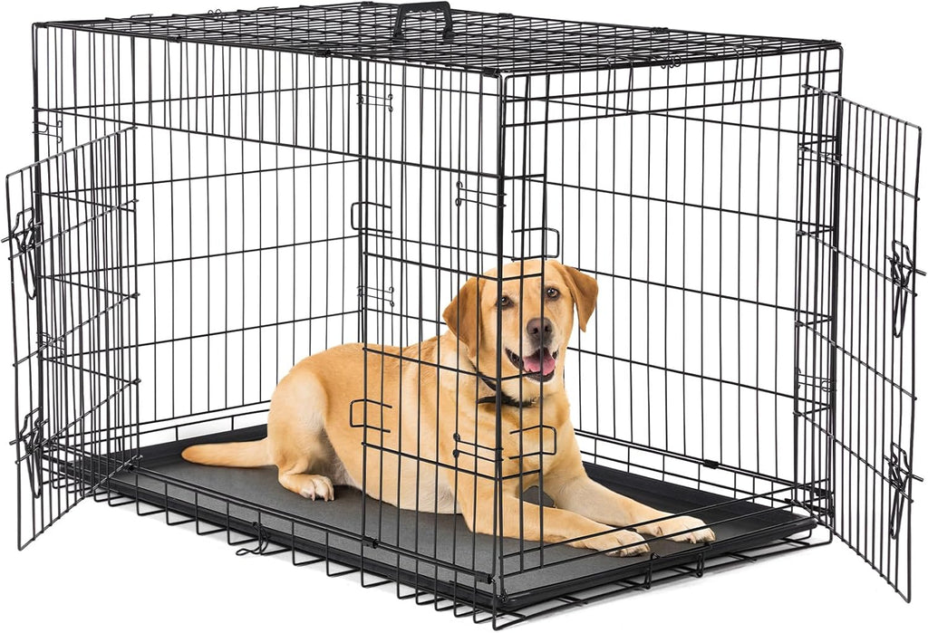 Dog Crate, 24 Inch Small Single Door Dog Cage with Plastic Leak-Proof Pan Tray, Folding Metal Wire Pet Kennel for Indoor, Outdoor, Travel