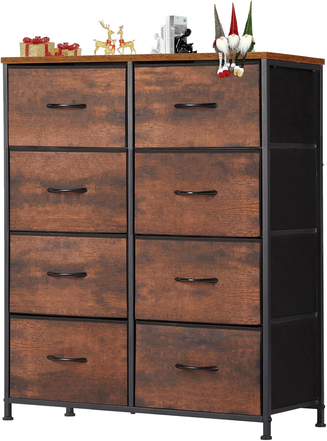 TV Stand, Dresser with 5 Fabric Storage Drawers, Media Console Featuring Open Shelf for TV, Compact Entertainment Unit for Bedroom, Living Space, or Dorm Organization, Grey