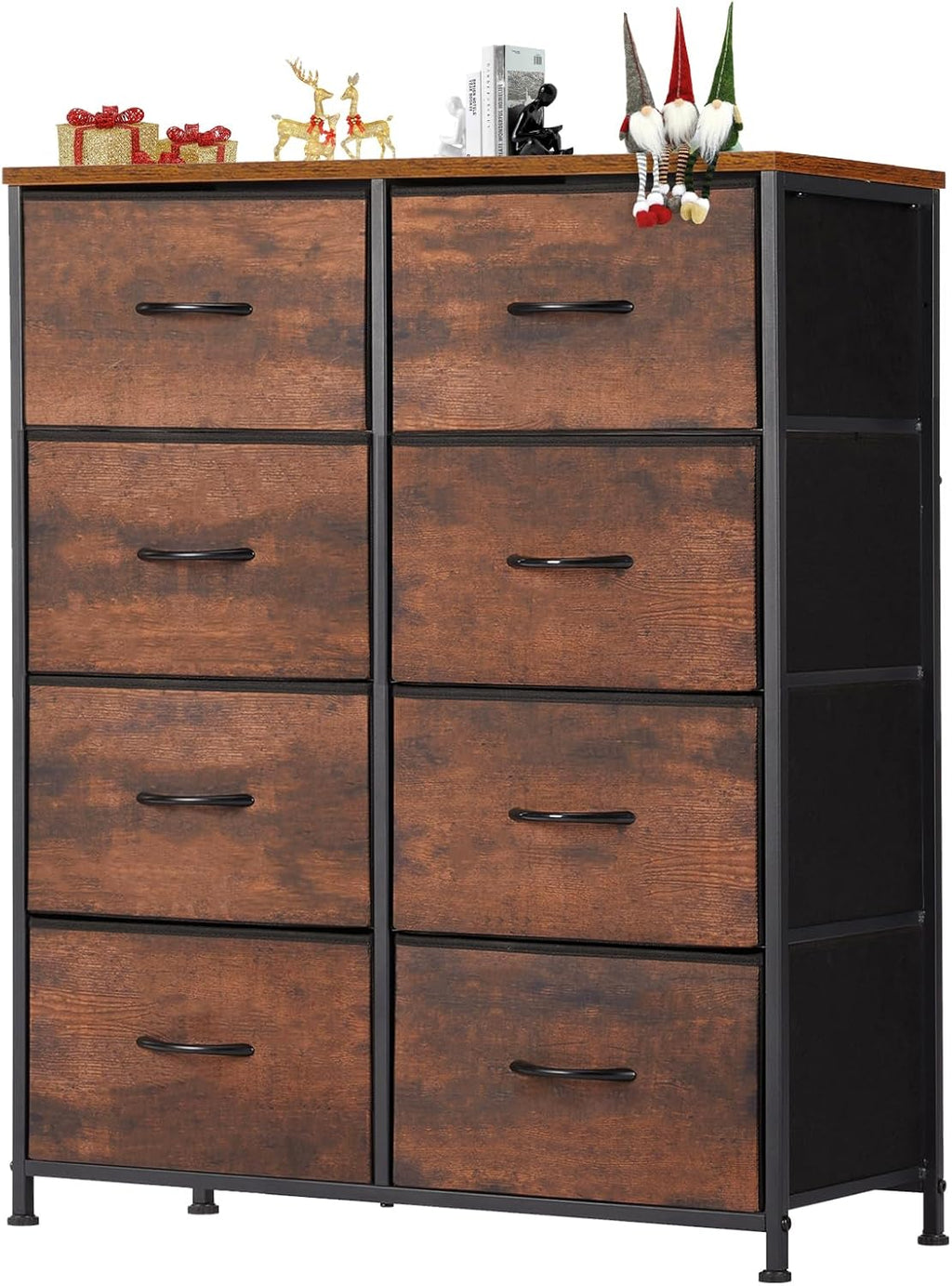 TV Stand, Dresser with 5 Fabric Storage Drawers, Media Console Featuring Open Shelf, Fabric Storage Cabinet with Charging Station, Compact Entertainment Unit for Bedroom, Living Room, White