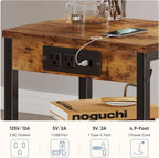 15.7 Small Side Table with Charging Station, End Table with Outlets & USB Ports, 3-Tier Adjustable Storage Nightstand for Living Room, Bedroom, Small Spaces, Record Player Stand, Rustic Brown