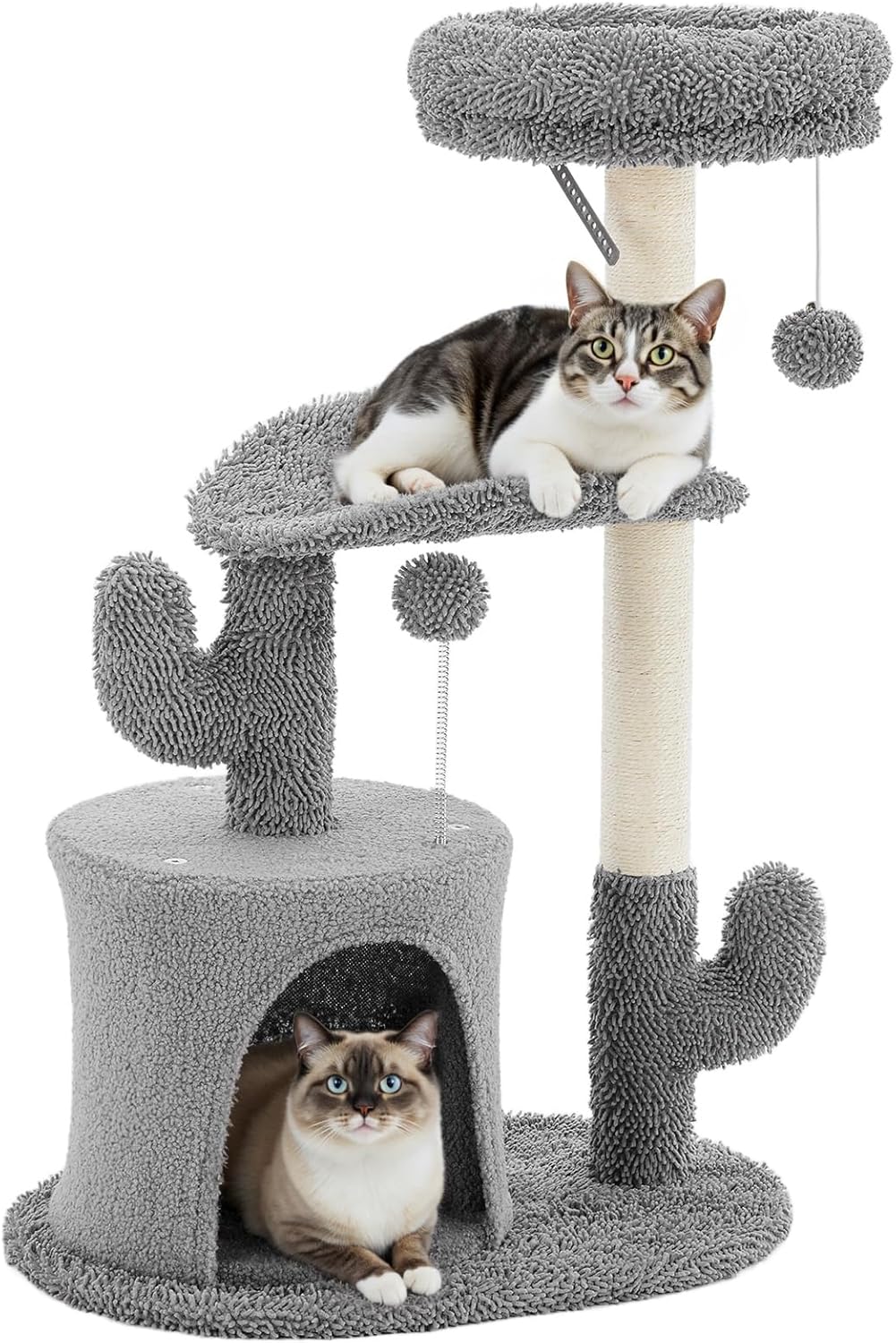 33-inch Cat Tree Tower for Indoor Cats, Small Cat Scratching Post with Curved Bed, Cat Tree with Cat Condo for Adult, Grey