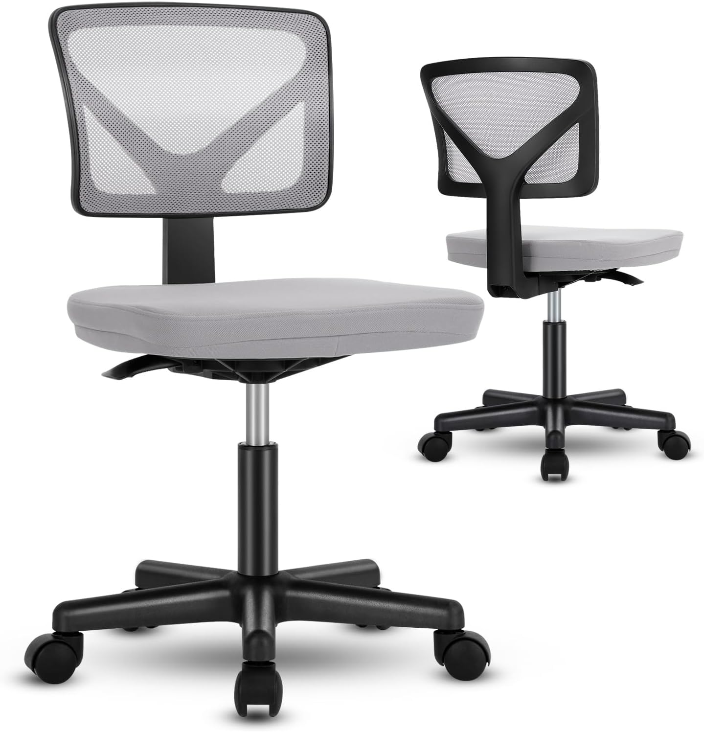 Small Desk Chair Armless, Ergonomic Adjustable Home Office Swivel Rolling Task Chair No Arms, Comfy Mesh Mid Back Computer Work Vanity Desk Chiars with Wheels for Small Spaces, Green