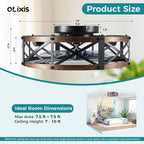 Ceiling Fans with Remote, Farmhouse Ceiling Fan, 19 Inch Low Profile Caged Fandelier, Flush Mount with 6 Wind Speeds, for Bedroom, Kitchen, Living Room, Bulbs Not Included, Gold