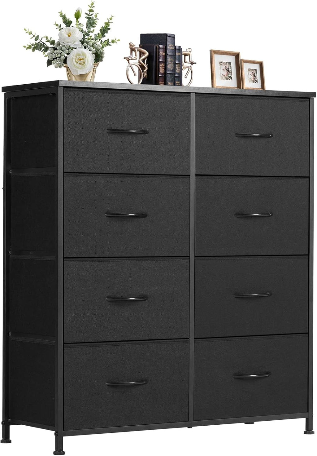 8 Drawer Dresser for Bedroom, Fabric Storage Organizer with Sturdy Metal Frame, Wooden Top Chest of Drawers for Closet Entryway Guest Room,Matte Black