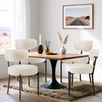 Dining Chairs Set of 6, Mid Century Modern Chair Round Upholstered Curved Backrest, Kitchen Vanity Living Room Chairs with Black Metal Legs, Orange