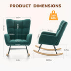 Nursery Rocking Chair Teddy Upholstered, Comfy Glider Rocker with High Backrest Armchair Padded Seat, Accent Side Chair for Living Room Bedroom Offices Small Spaces Indoor, Green