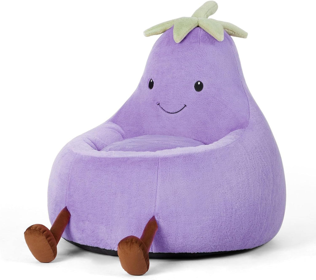 Kids Bean Bag Chair, Stuffed Toddler Couch with Faux Rabbit Fur Cover for Teens & Kids, Comfy Lazy Sofa Chair for Reader, Living Room, Bedroom, Aged 4-12 Years, 24 Inch, Purple