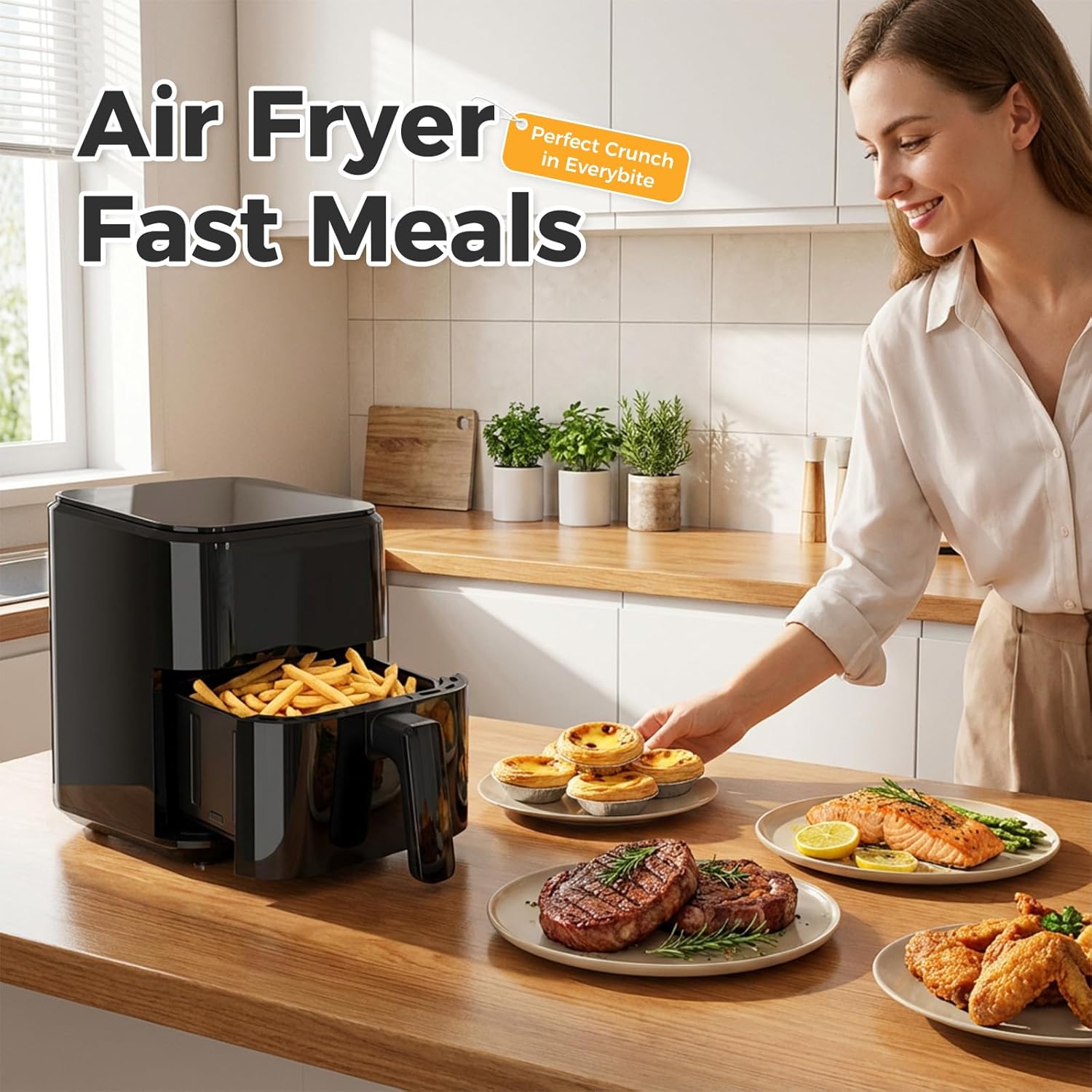 3QT Air Fryer, Small Air Fryer with Digital PP Touch Panel, 400?H Max Temp, Overheat Protection and Auto Shut-off, Nonstick and Dishwasher Safe Basket for Roast, Bake, Broil, Reheat, Black