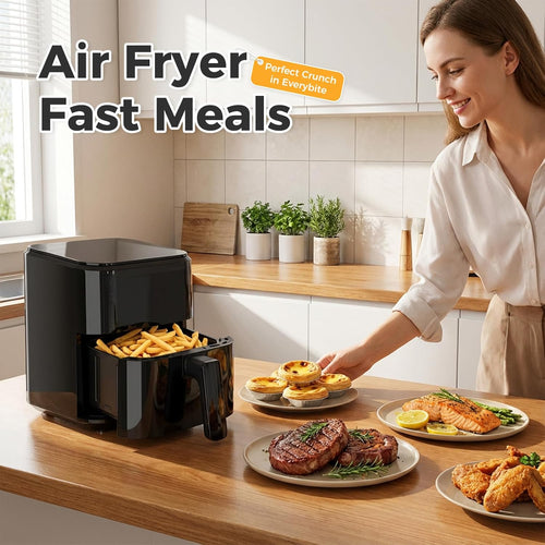 3QT Air Fryer, Small Air Fryer with Digital PP Touch Panel, 400?H Max Temp, Overheat Protection and Auto Shut-off, Nonstick and Dishwasher Safe Basket for Roast, Bake, Broil, Reheat, Black