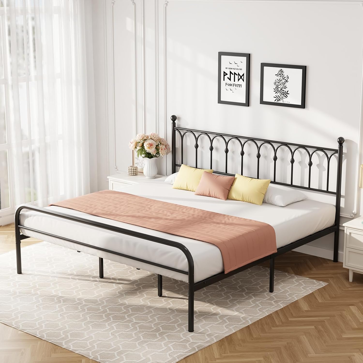 King Bed Frame Heavy Duty Metal Platform with 11.9 Under-Bed Storage, No Box Spring Needed, Easy Assembly, Black