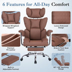 Big and Tall Office Chair 350 LBS, Scratch-Resistant PU Leather Executive Office Desk Chair with Footrest, Ergonomic Reclining Computer Chair with Pocket Spring Support for Home Office, Brown