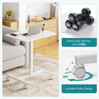 Small Standing Desk with Locking Wheels, Mobile Portable Rolling Laptop PC Table, Adjustable Height Computer Workstation for Home Office, 19 Inch, White