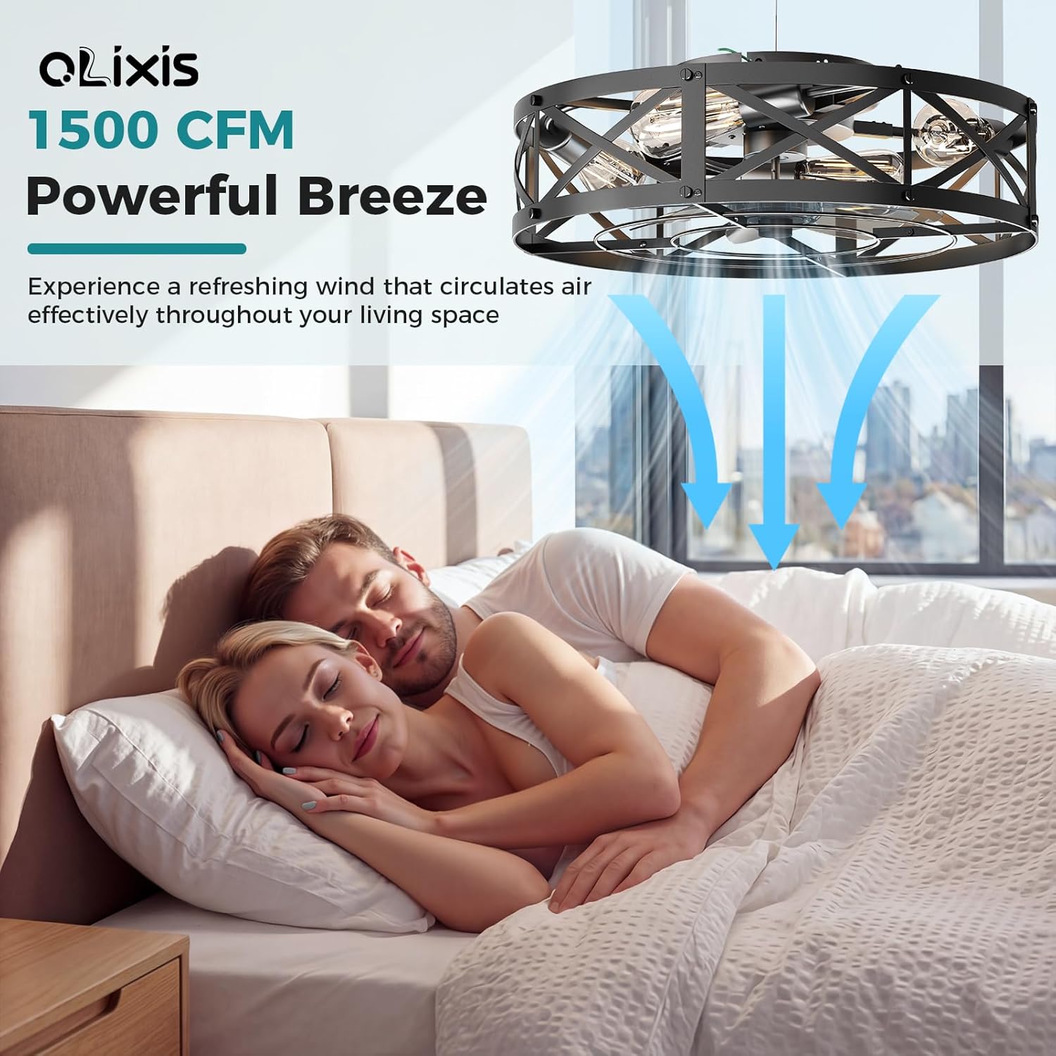 Ceiling Fans with Remote, Farmhouse Ceiling Fan, 19 Inch Low Profile Caged Fandelier, Flush Mount with 6 Wind Speeds, for Bedroom, Kitchen, Living Room, Bulbs Not Included, Black