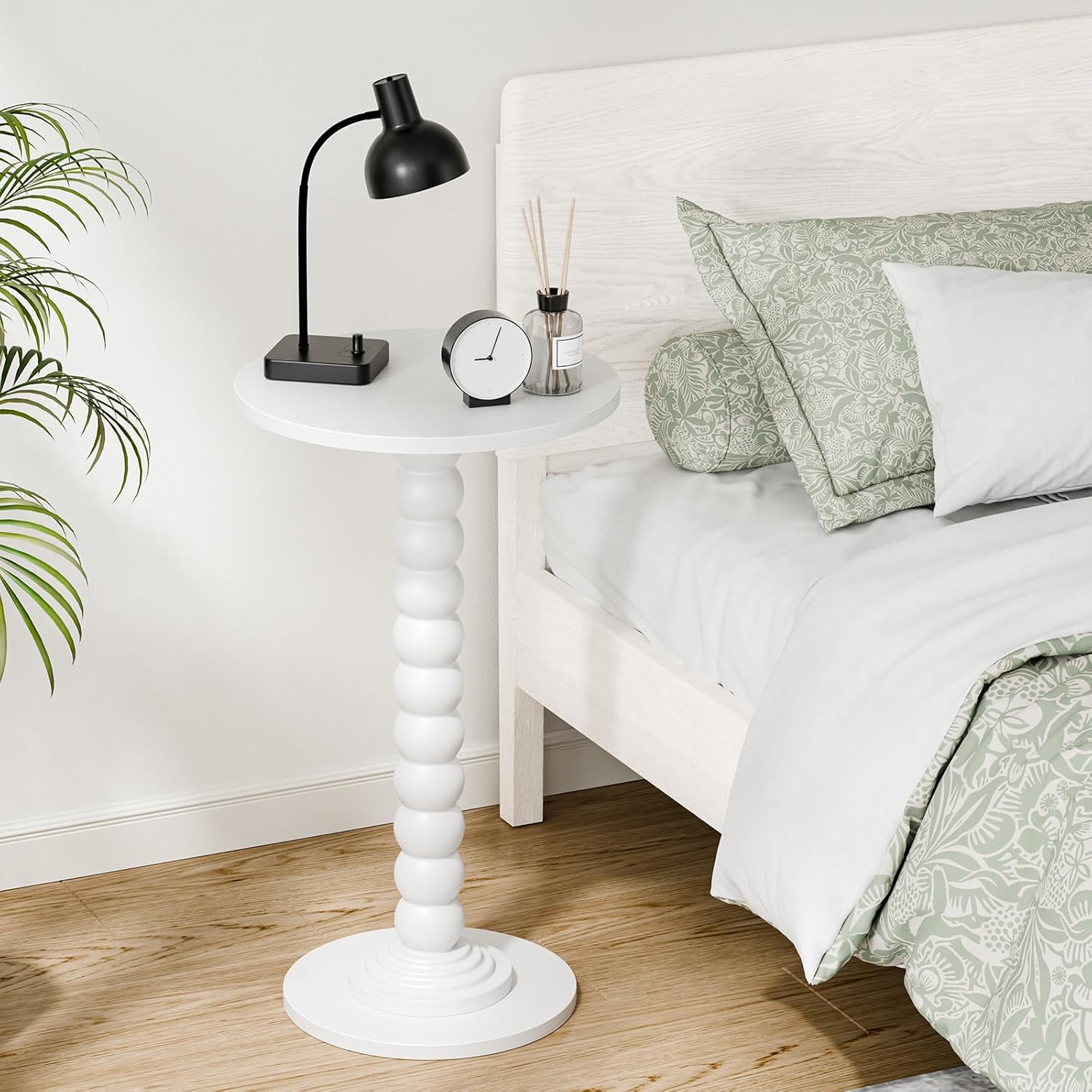 Round Side Table for Small Spaces, Modern Accent End Table with Solid White Leg, Versatile Drink Table for Living Room, Bedroom, Corners, White 2 Pack