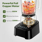 Professional Blender for Smoothies, Full-Size Kitchen Blender with 850 Peak Watts & 54oz Large Glass Pitcher, 4 Speeds with Pulse for Ice Crushing Frozen Fruits, Dishwasher Safe, Black