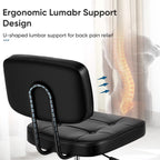 Home Office Desk Chair - Ergonomic Armless PU Leather Computer Rolling Task Chair??with Comfy Lumbar Support and Height Adjustable, Vanity, Bedroom, Black